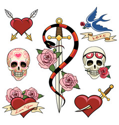 Various Heart Skull And Dagger Tattoo Graphics