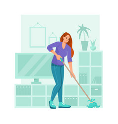 House Cleaning With Young Woman Mopping The Floor