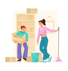 House Cleaning With Young Man Woman Mopping Floor