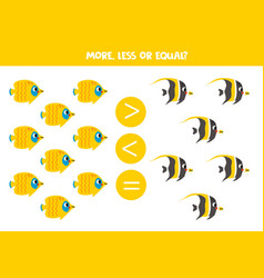 More Less Or Equal With Cartoon Reef Fish