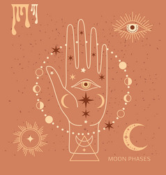 Mystical Moon Phases And Woman Hand Alchemy