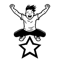 Happy Man Jumping On Star Isolated On Green