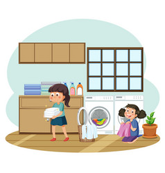 Kids Doing Laundry With Washing Machine