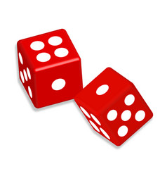 Two Red Dice Cubes With Shadow On White