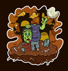 Cartoon Mascot Of Halloween Frankenstein On Night