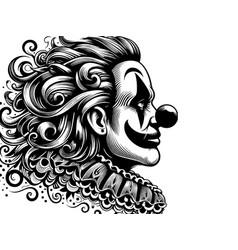 Clown Curly Hair Hand Drawn Engraving Style