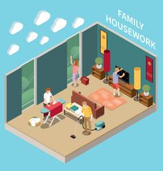 Family Housework Isometric Composition