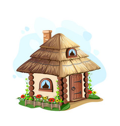 Log House With Thatched Roof