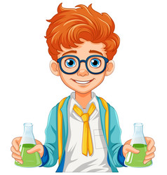 Male Student Cartoon Holding Conical Flask