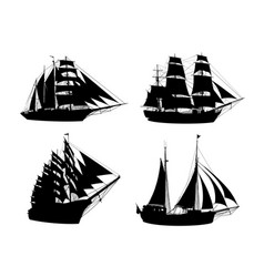 Set Silhouettes Of A Sailing Ship