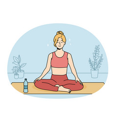 Calm Woman Practicing Yoga At Home