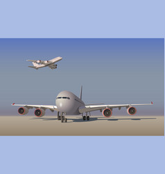 Large Passenger Plane And Plane Taking Off