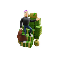 Cool Man 3d Cartoon Picture Having Much Money