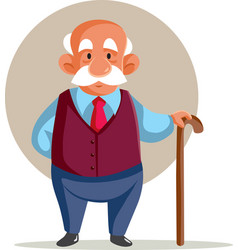 Elderly Man Using A Cane To Walk Cartoon