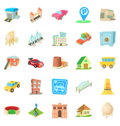 Vast City Icons Set Cartoon Style