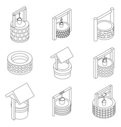 Water Well Icons Set Outline