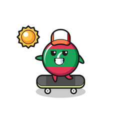 Maldives Flag Badge Character Ride A Skateboard