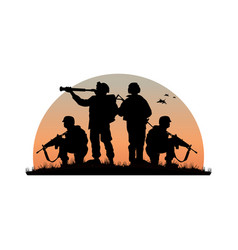 Silhouette Of Military Rangers With Weapons