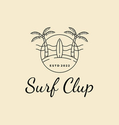 Surfboard With Surf Club Badge Logo Line Art