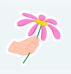 Human Hand Holding Big Pink Flower Spring