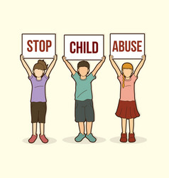 Stop Child Abuse Children With Sign Board