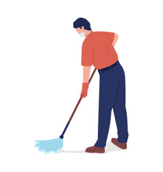 Cleaner Mopping Floor Semi Flat Color Character