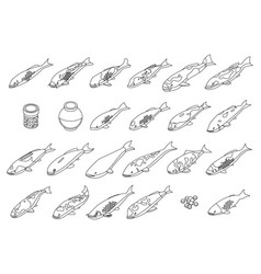 Koi Carp Icons Set Outline