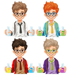 Male Student Cartoon Holding Conical Flask