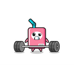 Cartoon Of Milk Box Lifting A Barbell