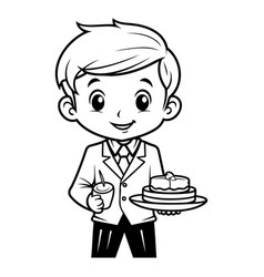 A Boy Wearing Suit And Holding Cake