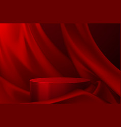 Red Podium With Textile Background