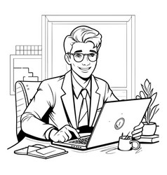 Businessman Working With Laptop In Office Black