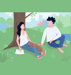 Couple Meeting In Park Flat Color Young