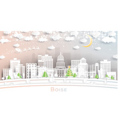 Boise Idaho Winter City Skyline In Paper Cut