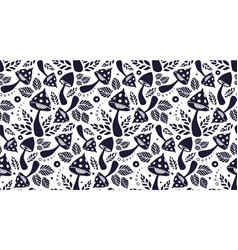 Dark Blue Mushrooms And Leaves Seamless Pattern