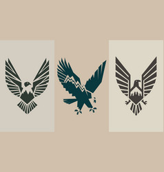 Three Stylized Eagles Logo Each Depicted