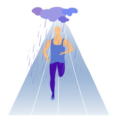 Single Man Jogging On Track Under Rain