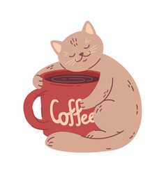 Cat Hugs A Big Coffee Cup