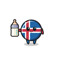 Baby Iceland Flag Cartoon Character With Milk