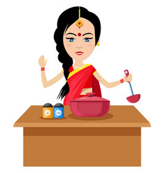 Indian Woman Cooking On White Background