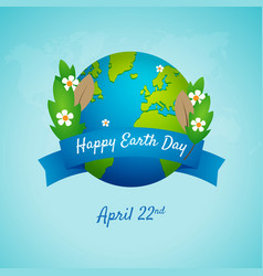 Happy Earth Day April 22nd With Globe Ribbon Leaf