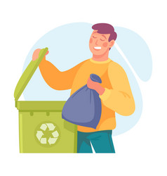 Man Character Doing Housework Throwing Garbage