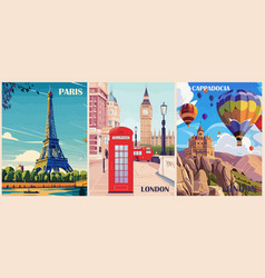 Paris London Cappadocia Travel Poster Art