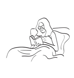 Line Art Woman With Glasses Reading Book