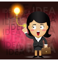 Business Woman Turning On Idea Light Bulb