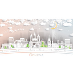 Geneva Switzerland Winter City Skyline In Paper