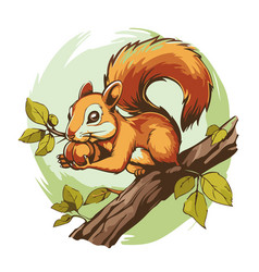 Squirrel With A Nut On Tree Branch