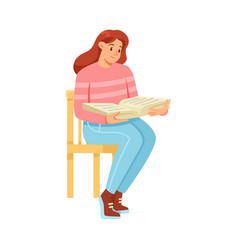 Woman Sitting On Chair Reading Book In