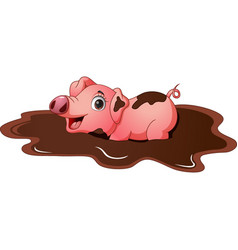 Cute Pig Cartoon In The Mud