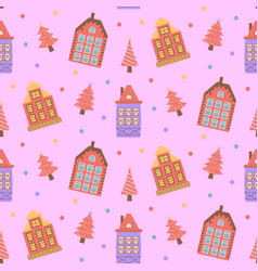 Scandinavian Houses And Pink Christmas Trees